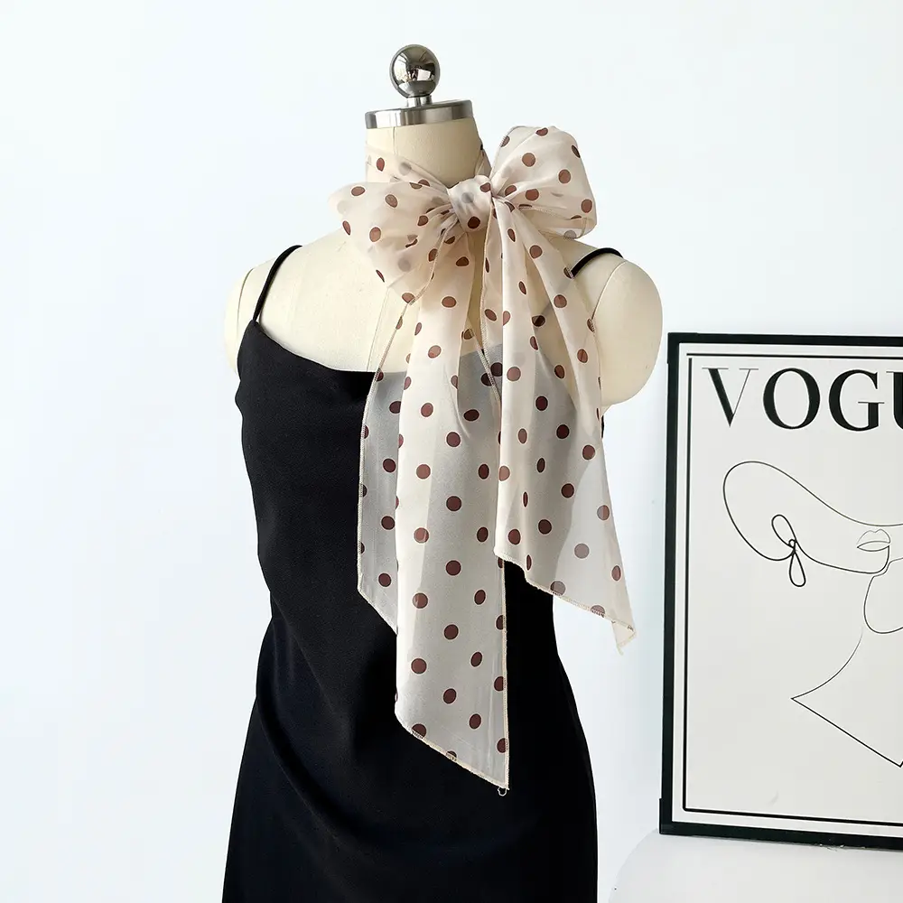 Women Silk Polka Dot Scarf Belt Waistband Hairband Set