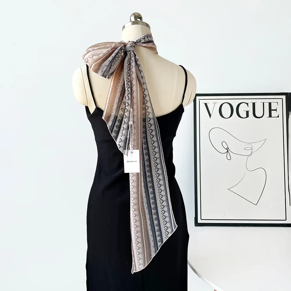Women Silk Polka Dot Scarf Belt Waistband Hairband Set