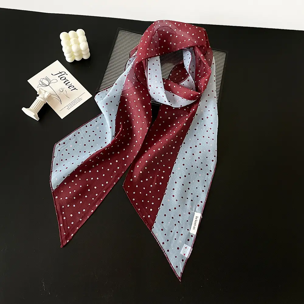 Women Silk Polka Dot Scarf Belt Waistband Hairband Set