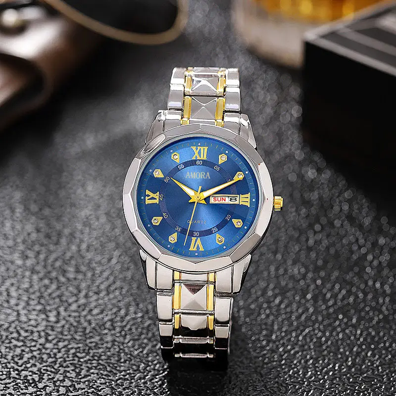 Men's Luxury Blue Dial Quartz Watch with Gold Bracelet — feature 4