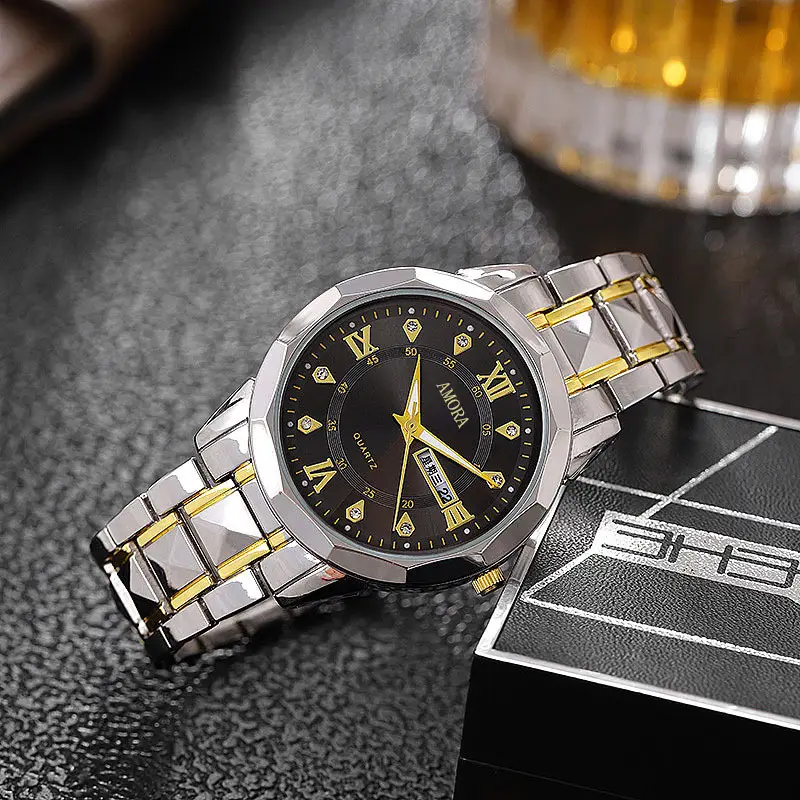 Men's Luxury Blue Dial Quartz Watch with Gold Bracelet — feature 8