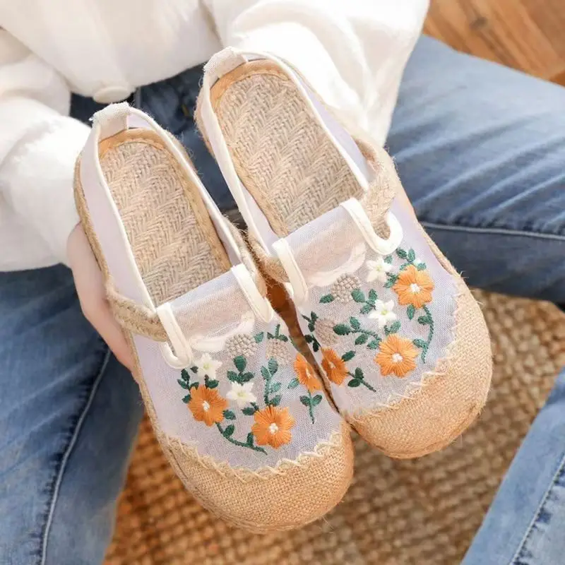 New Old Beijing Cloth Shoes Summer Women's Retro Soft-Soled Non-Slip Mesh Embroidered Shoes One-Legged Lazy Flat Slippers — feature 5