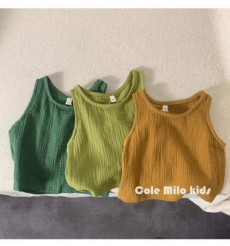 Green Textured Cotton Kids Vest Summer Sleeveless T-Shirt — feature 11