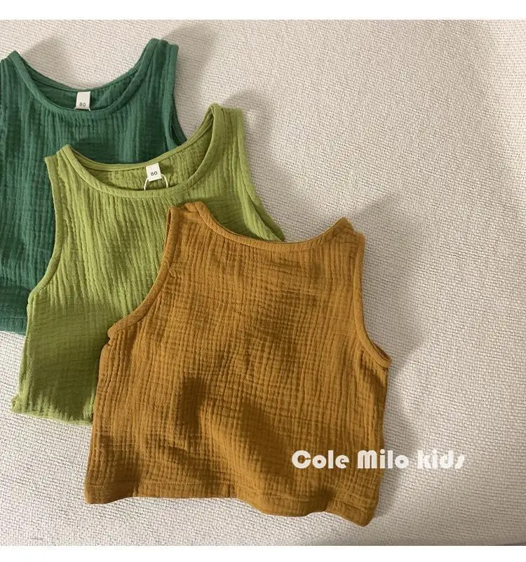 Green Textured Cotton Kids Vest Summer Sleeveless T-Shirt — feature 13
