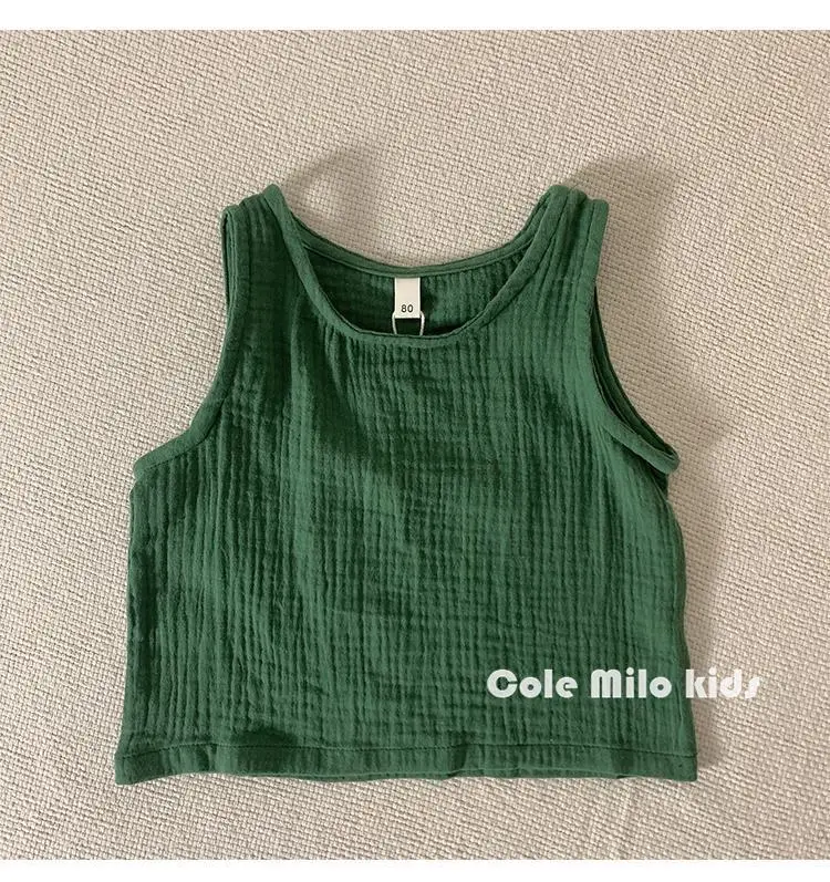 Green Textured Cotton Kids Vest Summer Sleeveless T-Shirt — feature 14