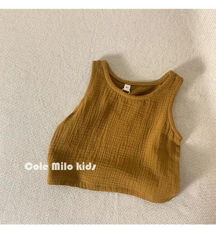 Green Textured Cotton Kids Vest Summer Sleeveless T-Shirt — feature 15