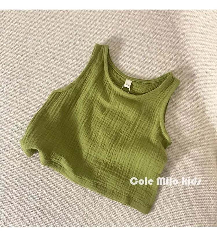 Green Textured Cotton Kids Vest Summer Sleeveless T-Shirt — feature 16