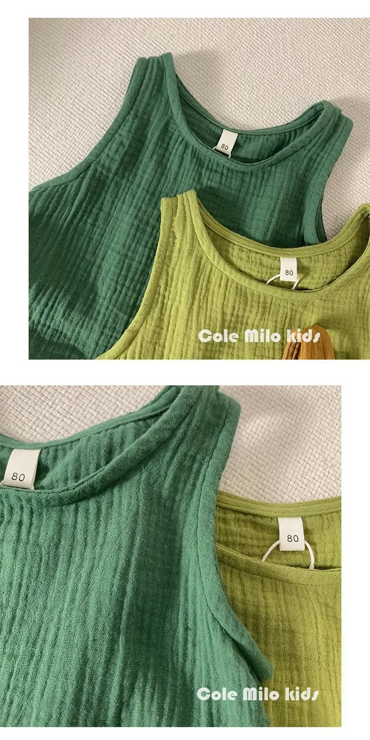 Green Textured Cotton Kids Vest Summer Sleeveless T-Shirt — feature 19