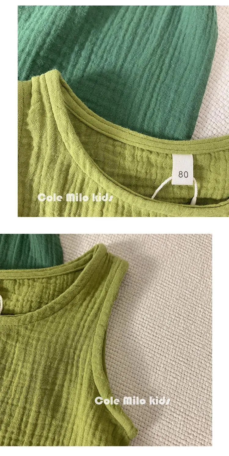 Green Textured Cotton Kids Vest Summer Sleeveless T-Shirt — feature 20