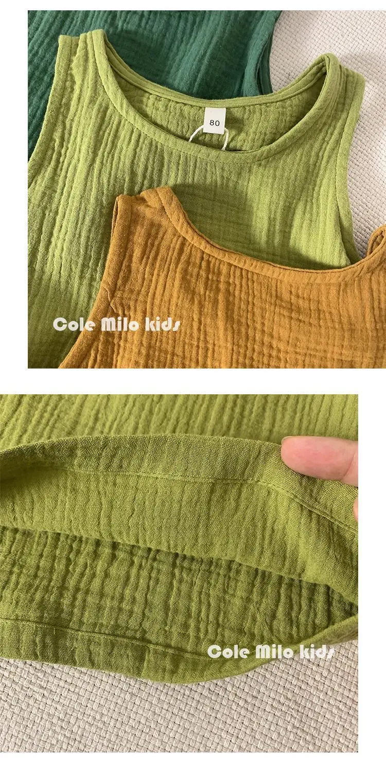 Green Textured Cotton Kids Vest Summer Sleeveless T-Shirt — feature 23