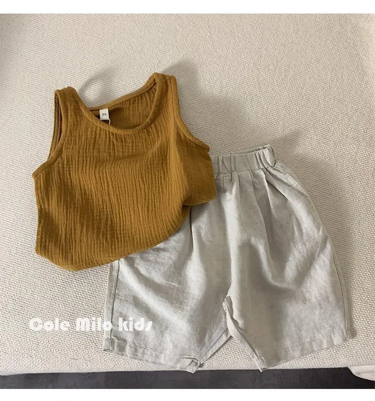 Green Textured Cotton Kids Vest Summer Sleeveless T-Shirt — feature 9