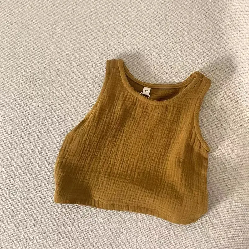 Green Textured Cotton Kids Vest Summer Sleeveless T-Shirt