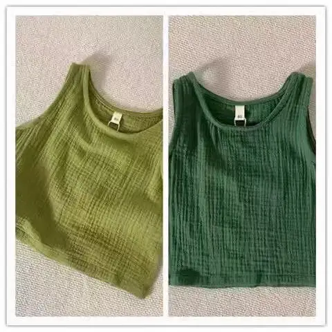 Green Textured Cotton Kids Vest Summer Sleeveless T-Shirt