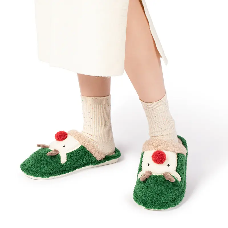 Cute Christmas Elk Fleece Slippers for Women Winter - Image 6