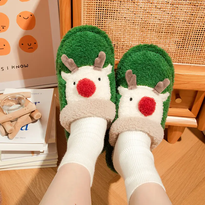 Cute Christmas Elk Fleece Slippers for Women Winter - Image 7