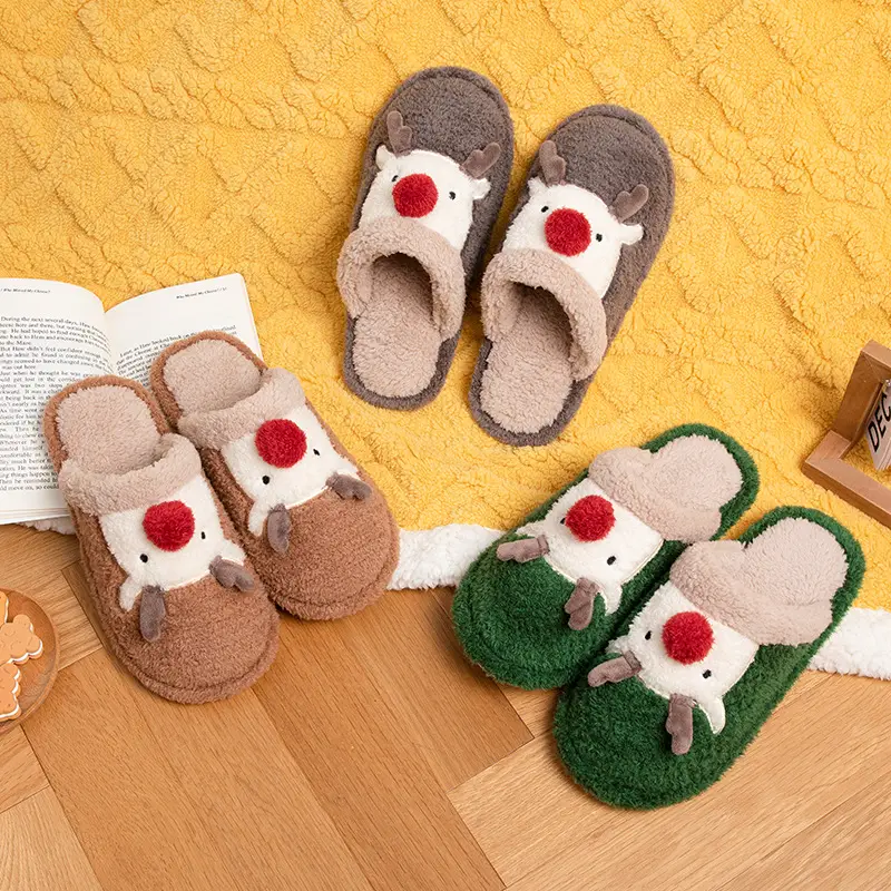 Cute Christmas Elk Fleece Slippers for Women Winter - Image 8