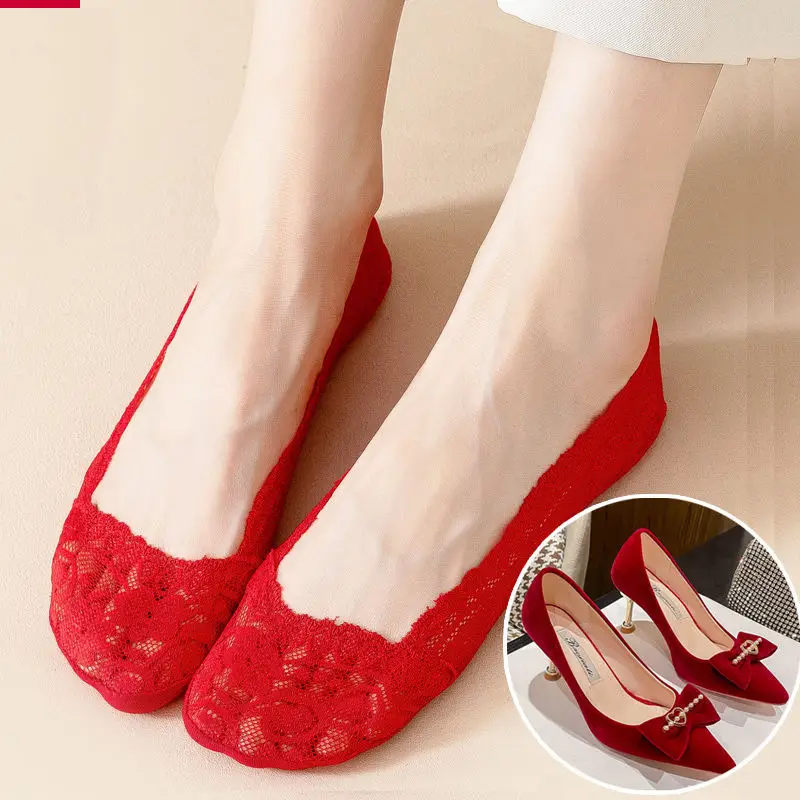 Wedding Socks Festive Wedding Couple Socks Bright Red Ultra-Low Cut Socks Wedding Shoes Invisible for the Year of Birth
