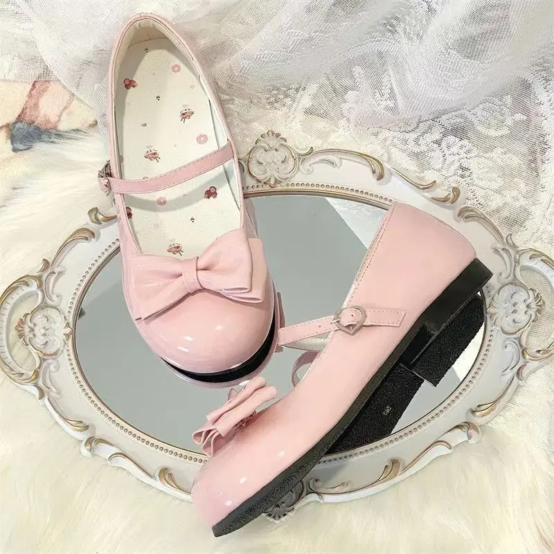 Sweet Sweetheart Story Lolita Heart-Warming Round Lolita Cute Bow Low Heel Round Toe Lo Shoes for Women