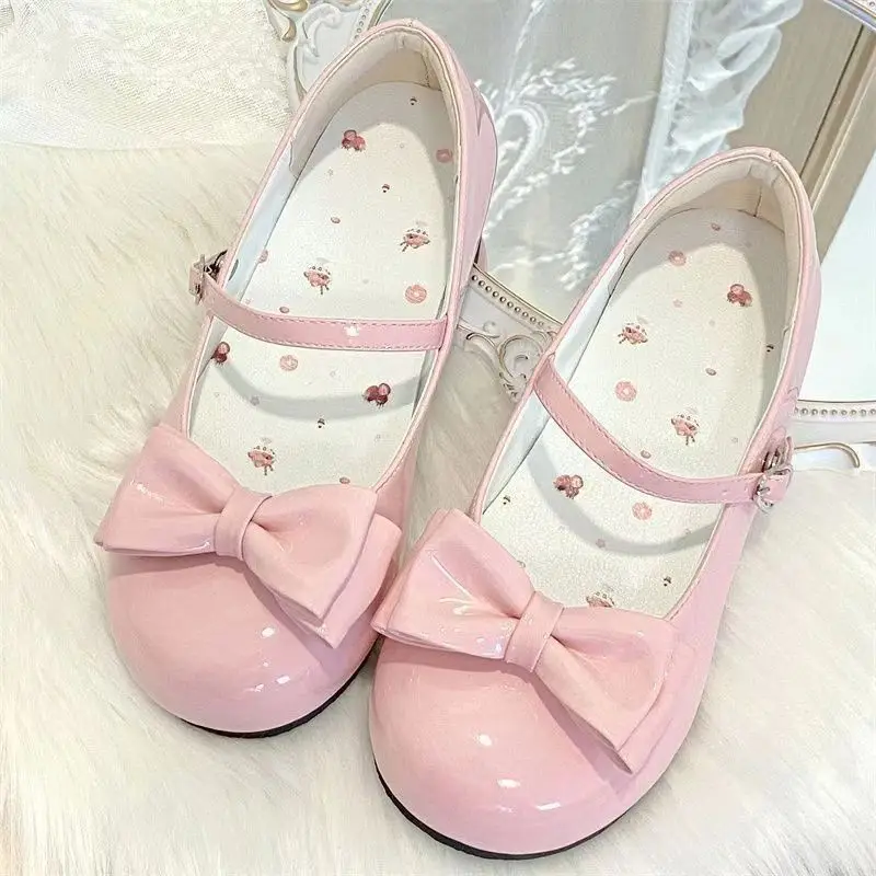 Sweet Sweetheart Story Lolita Heart-Warming Round Lolita Cute Bow Low Heel Round Toe Lo Shoes for Women