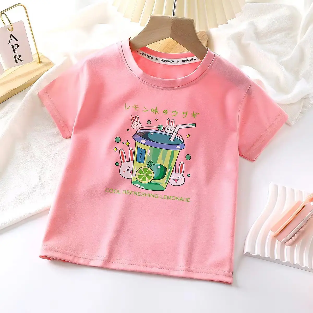 2025 Pink Cartoon Short Sleeve T-Shirt for Kids - Image 3