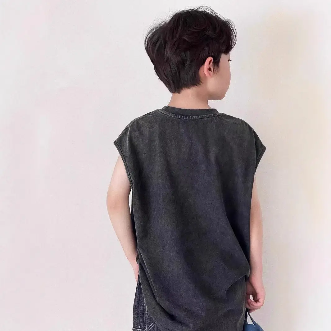 Pure Cotton Boys Sleeveless Vest T-Shirt Summer Korean Style - Image 5