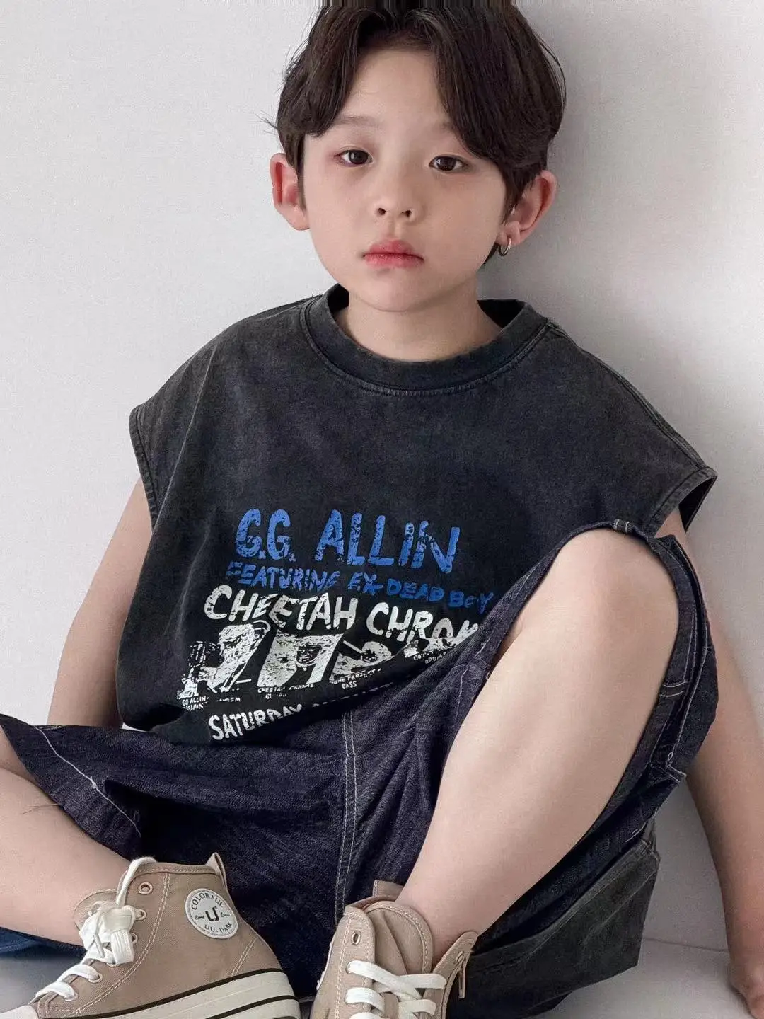 Pure Cotton Boys Sleeveless Vest T-Shirt Summer Korean Style — feature 1