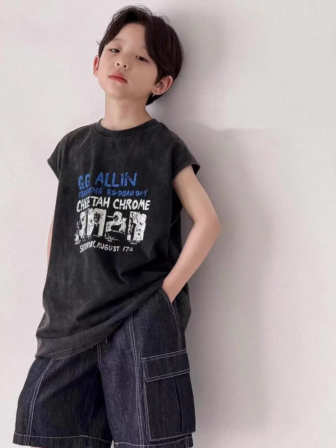 Pure Cotton Boys Sleeveless Vest T-Shirt Summer Korean Style — feature 5