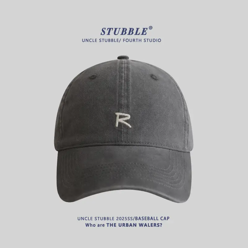 Uncle Stubble R Logo Baseball Cap Beige Men Women - Image 9