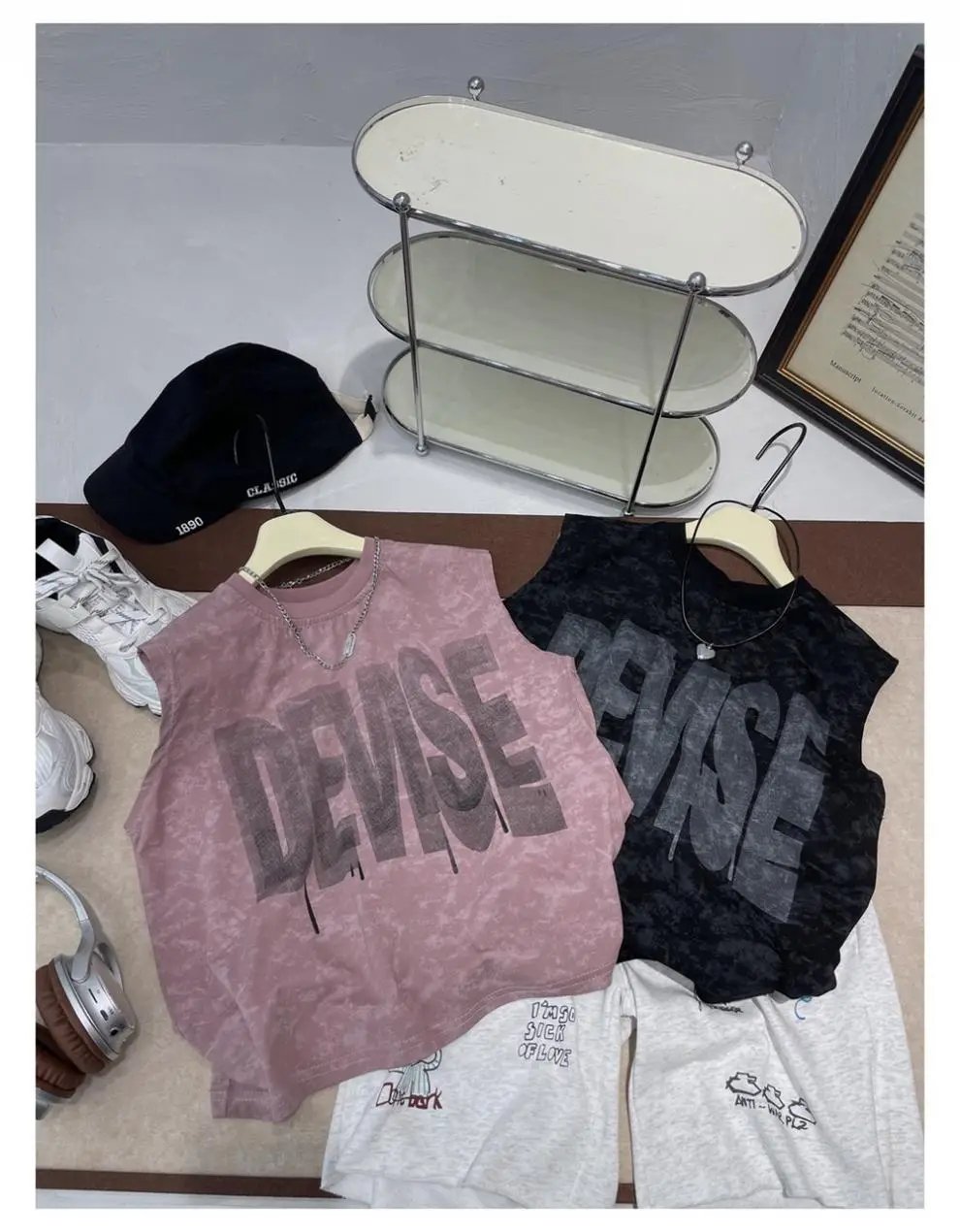 Kids Letter Print Vest & Shorts Set Black Blue — feature 2