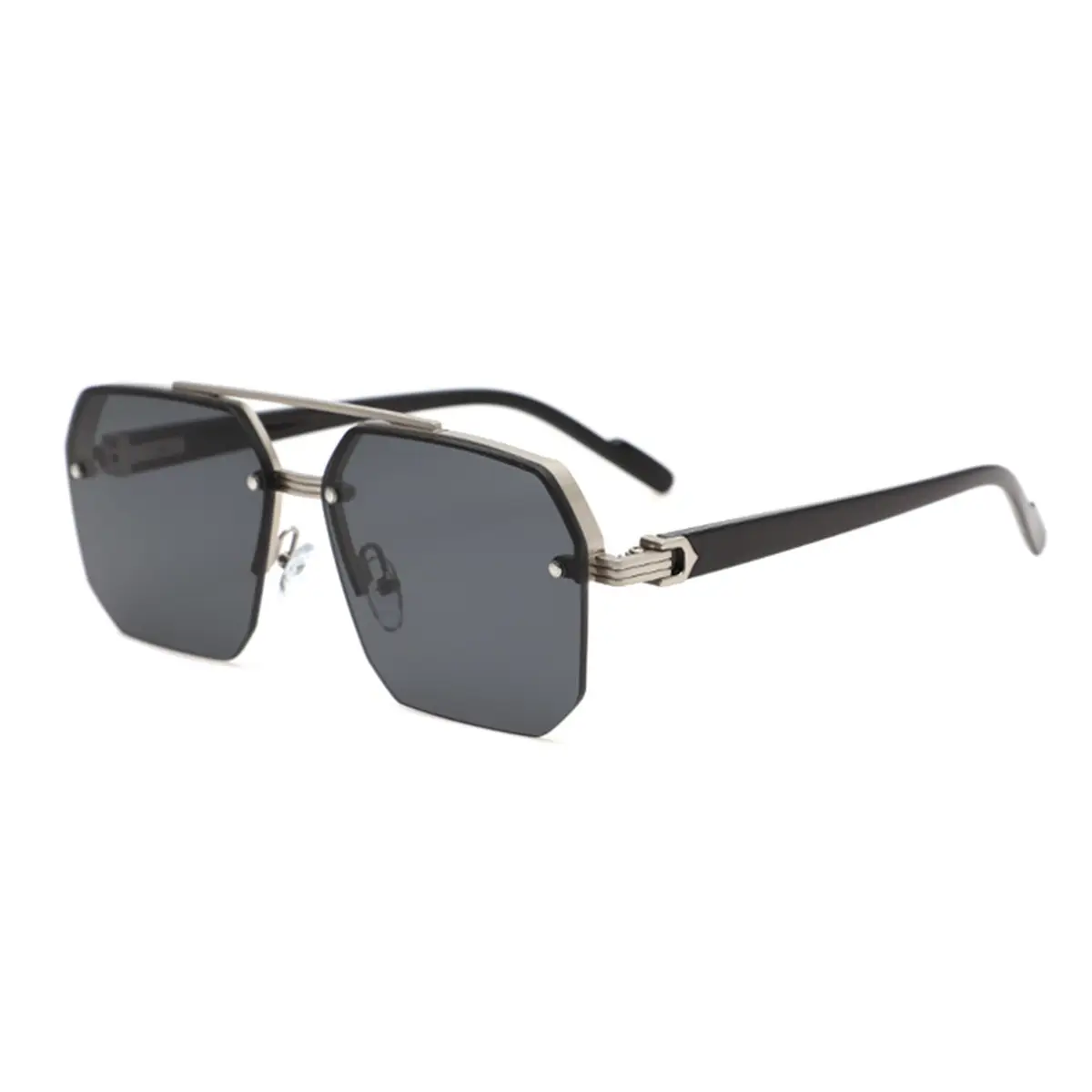 Men's Square Metal Sunglasses with Dark Lens - Image 9