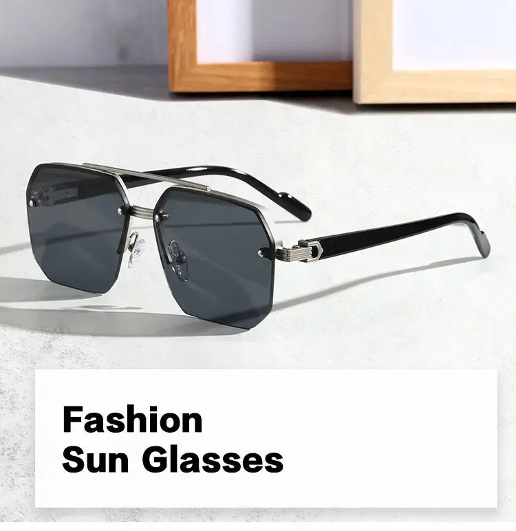 Men's Square Metal Sunglasses with Dark Lens — feature 1