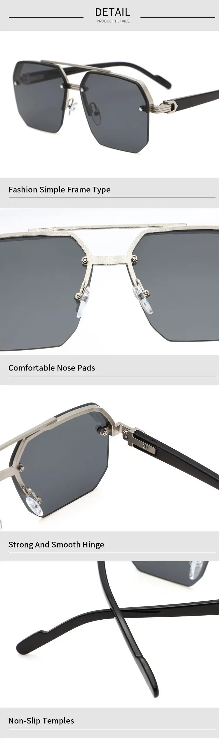 Men's Square Metal Sunglasses with Dark Lens — feature 4