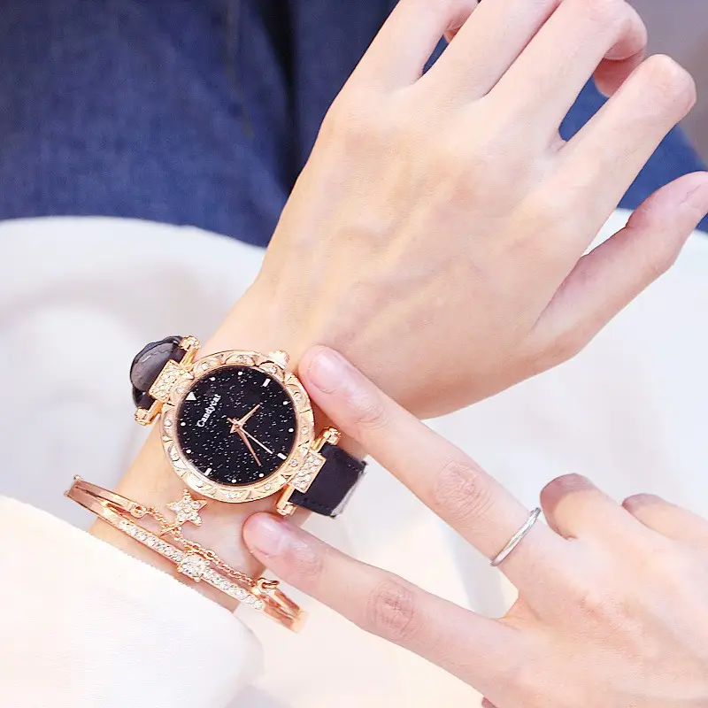 Candycat Starry Sky Rose Gold Watch Black Strap - Image 10