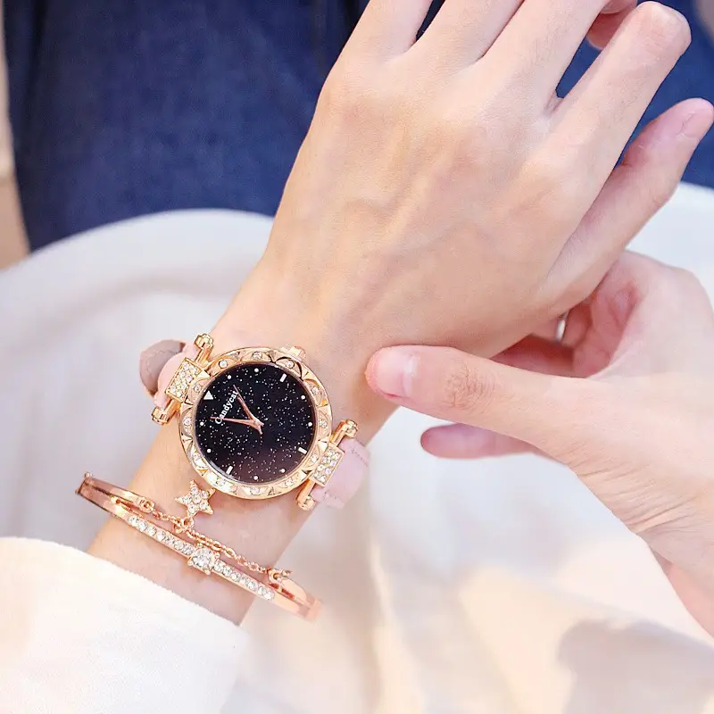 Candycat Starry Sky Rose Gold Watch Black Strap - Image 11