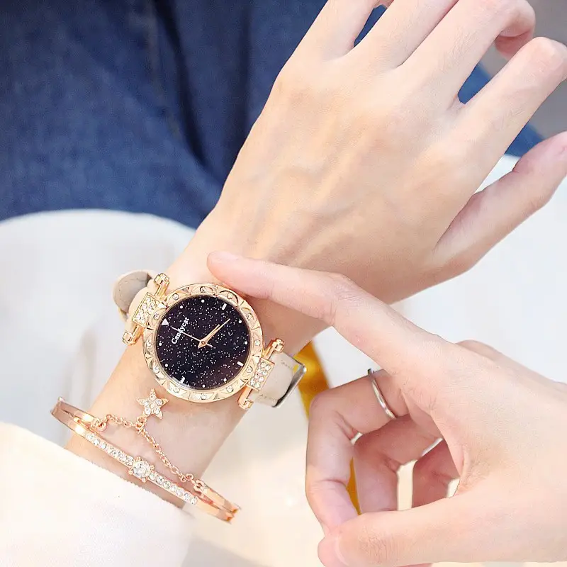 Candycat Starry Sky Rose Gold Watch Black Strap - Image 14