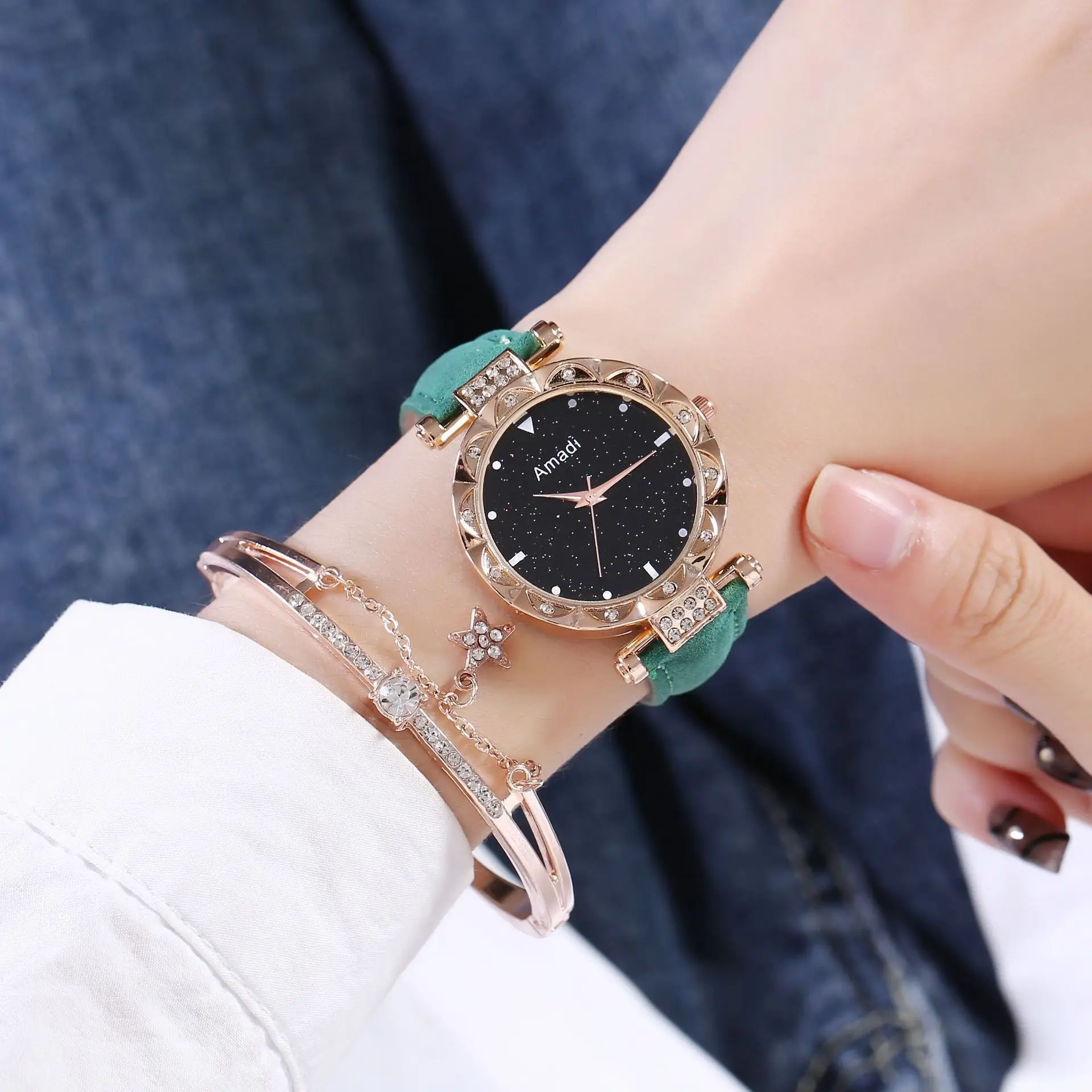 Candycat Starry Sky Rose Gold Watch Black Strap - Image 15