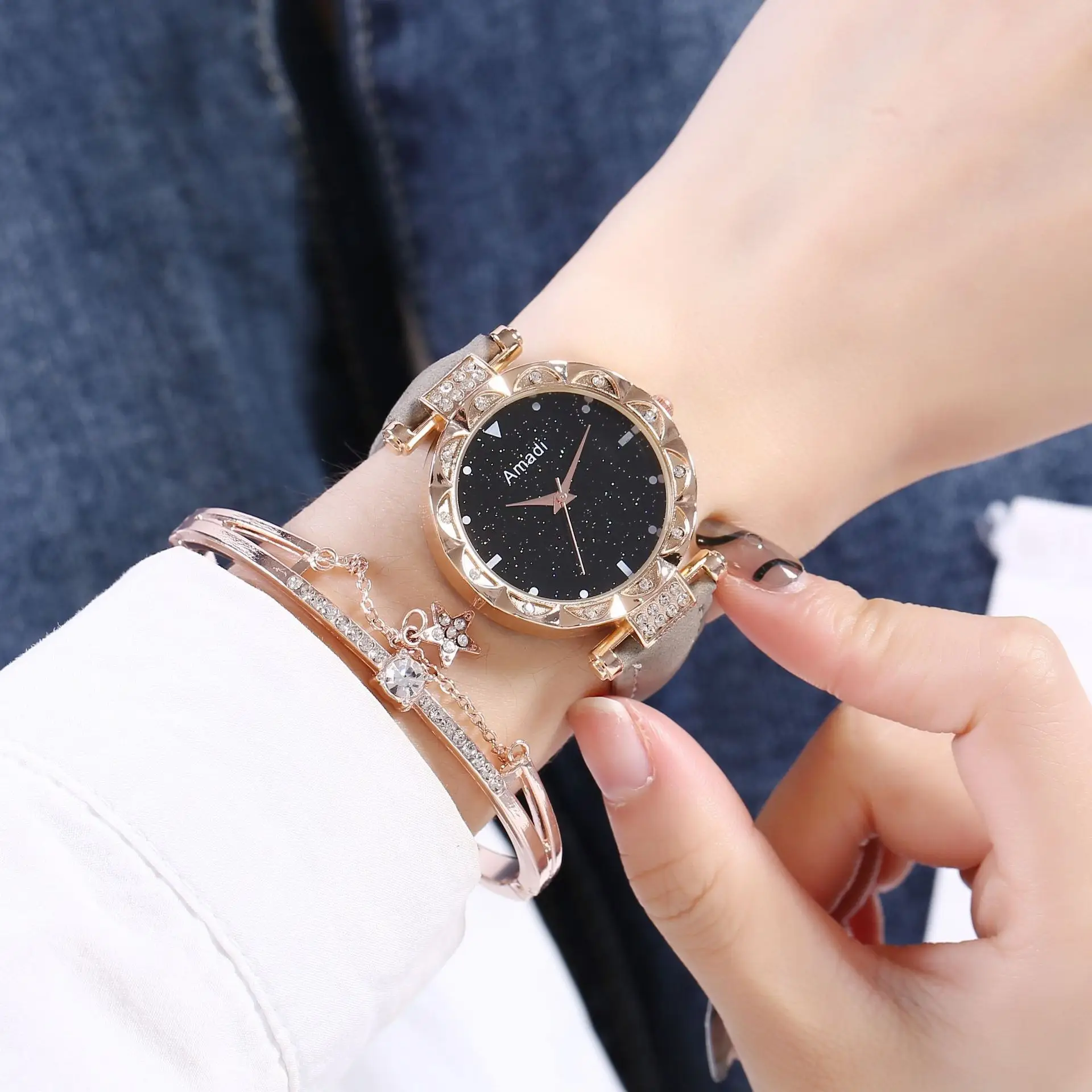 Candycat Starry Sky Rose Gold Watch Black Strap - Image 17