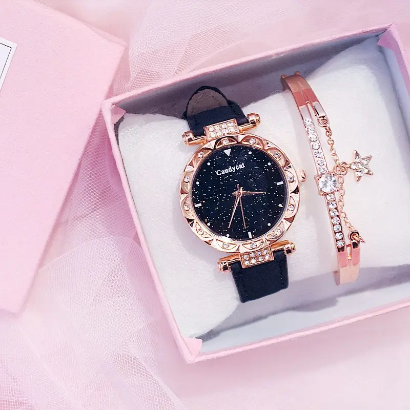 Candycat Starry Sky Rose Gold Watch Black Strap - Image 18
