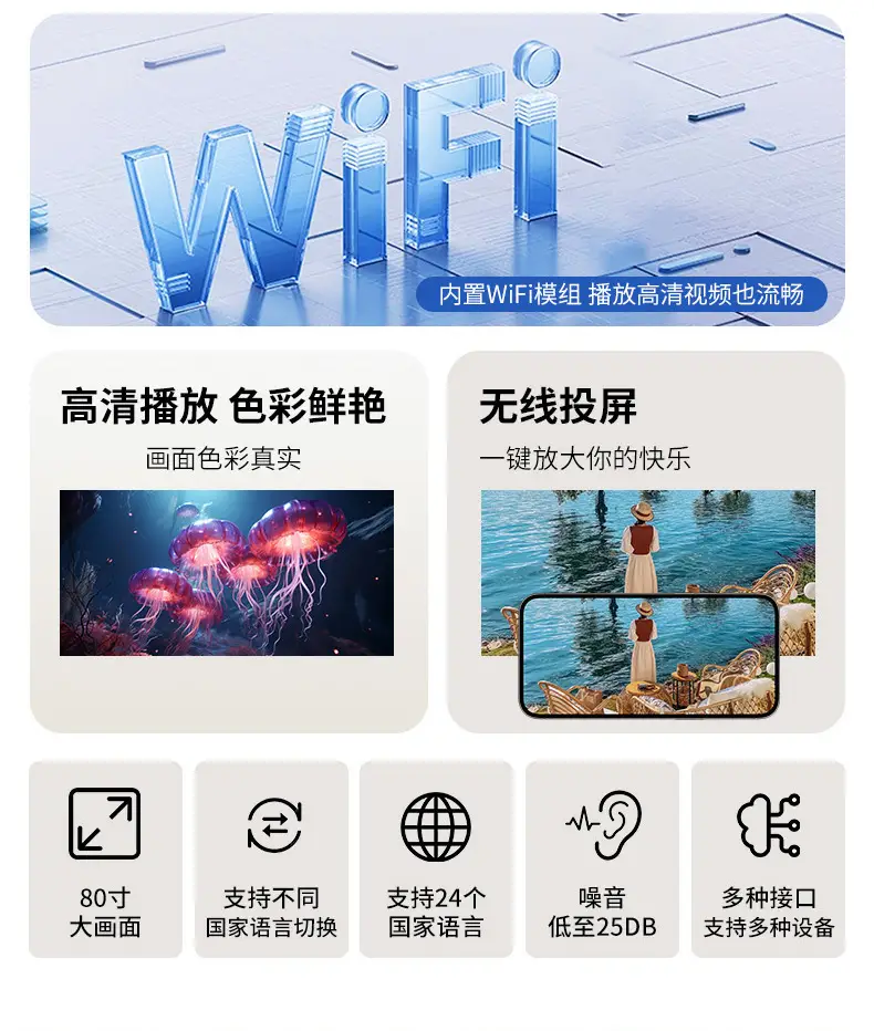 Hy300 Mini Projector Supports 1080P Wireless Screen Projection 4K Hd Portable Home Projector Upgraded Version — feature 3