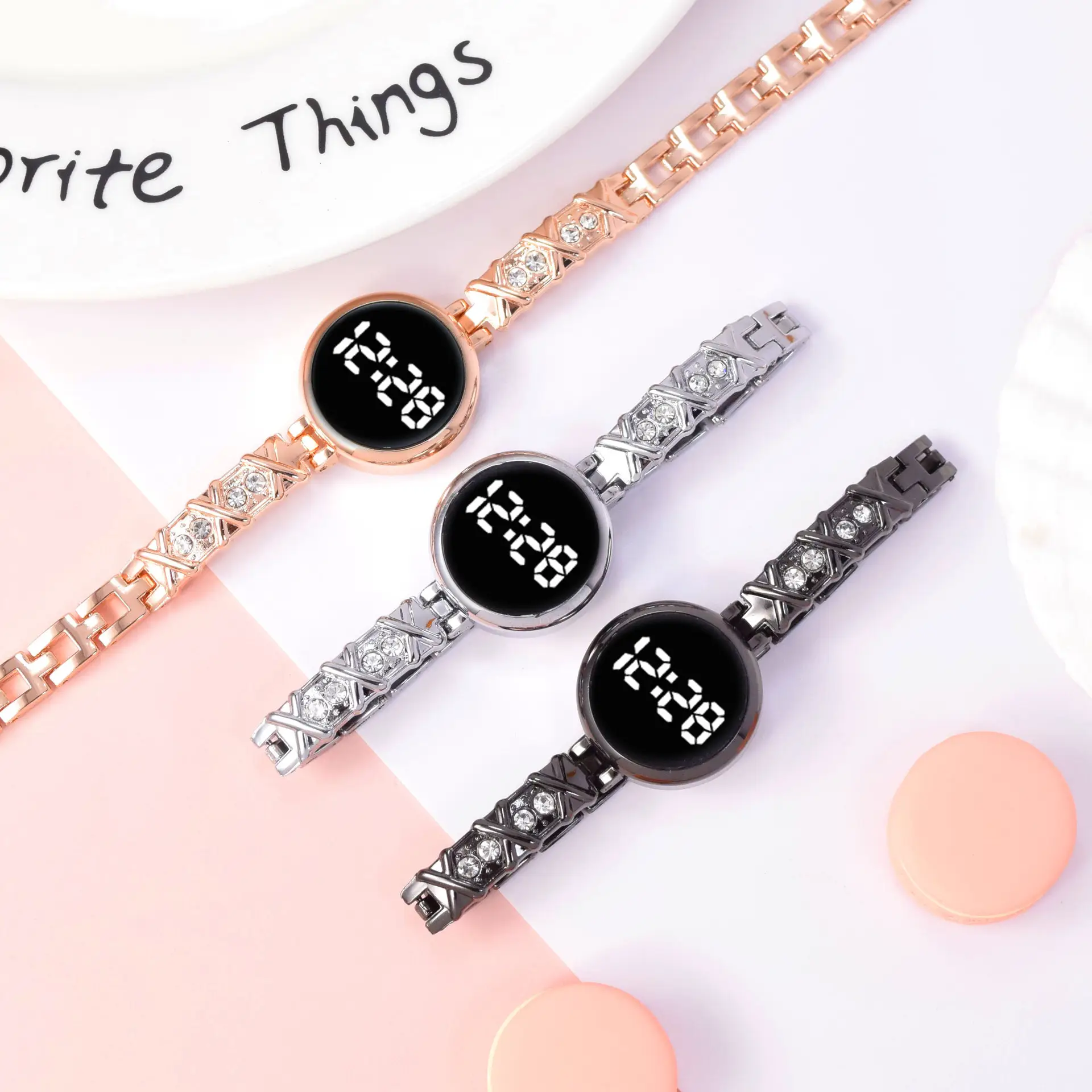 Ladies Digital Watch with Diamond Bracelet & Touch LED Display