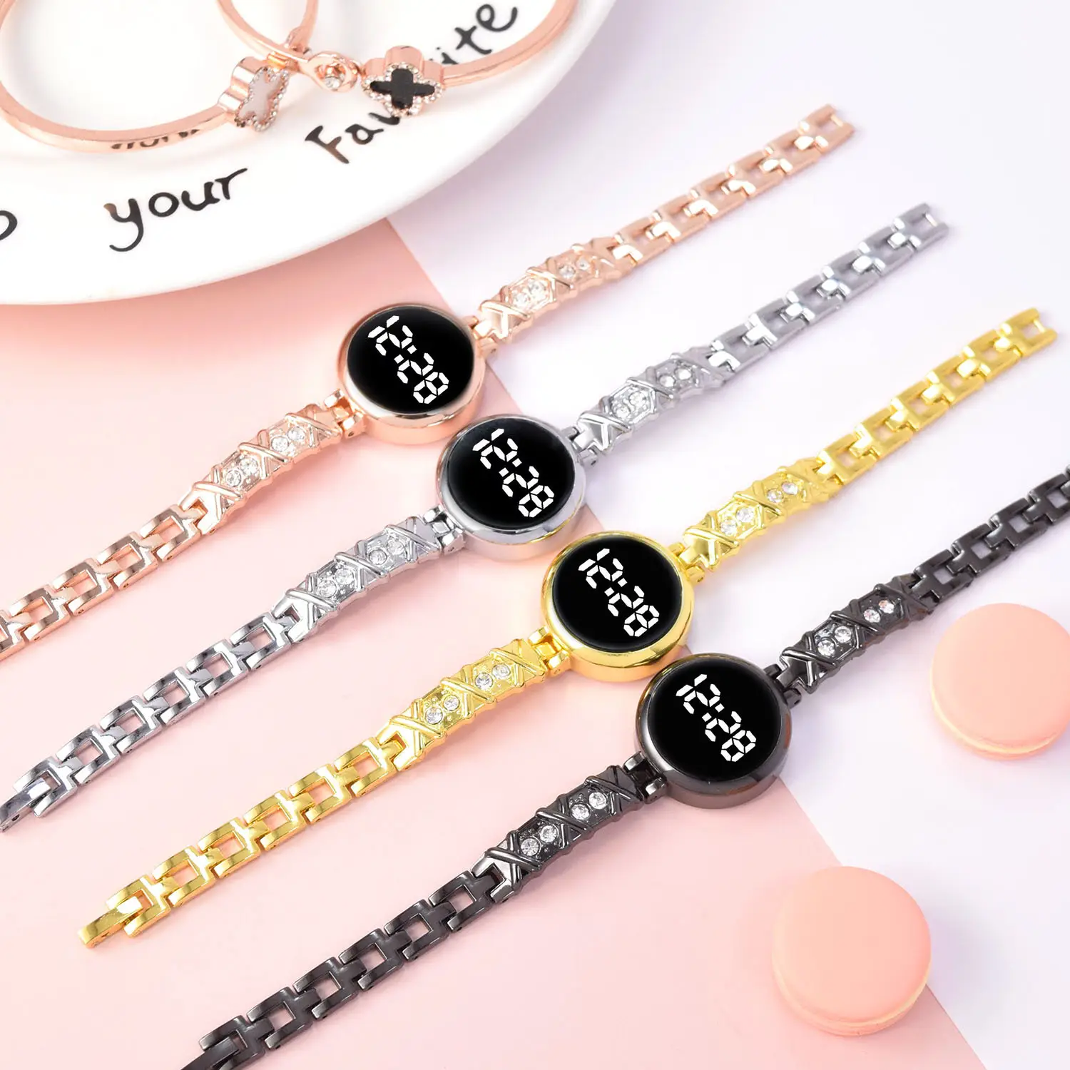Ladies Digital Watch with Diamond Bracelet & Touch LED Display