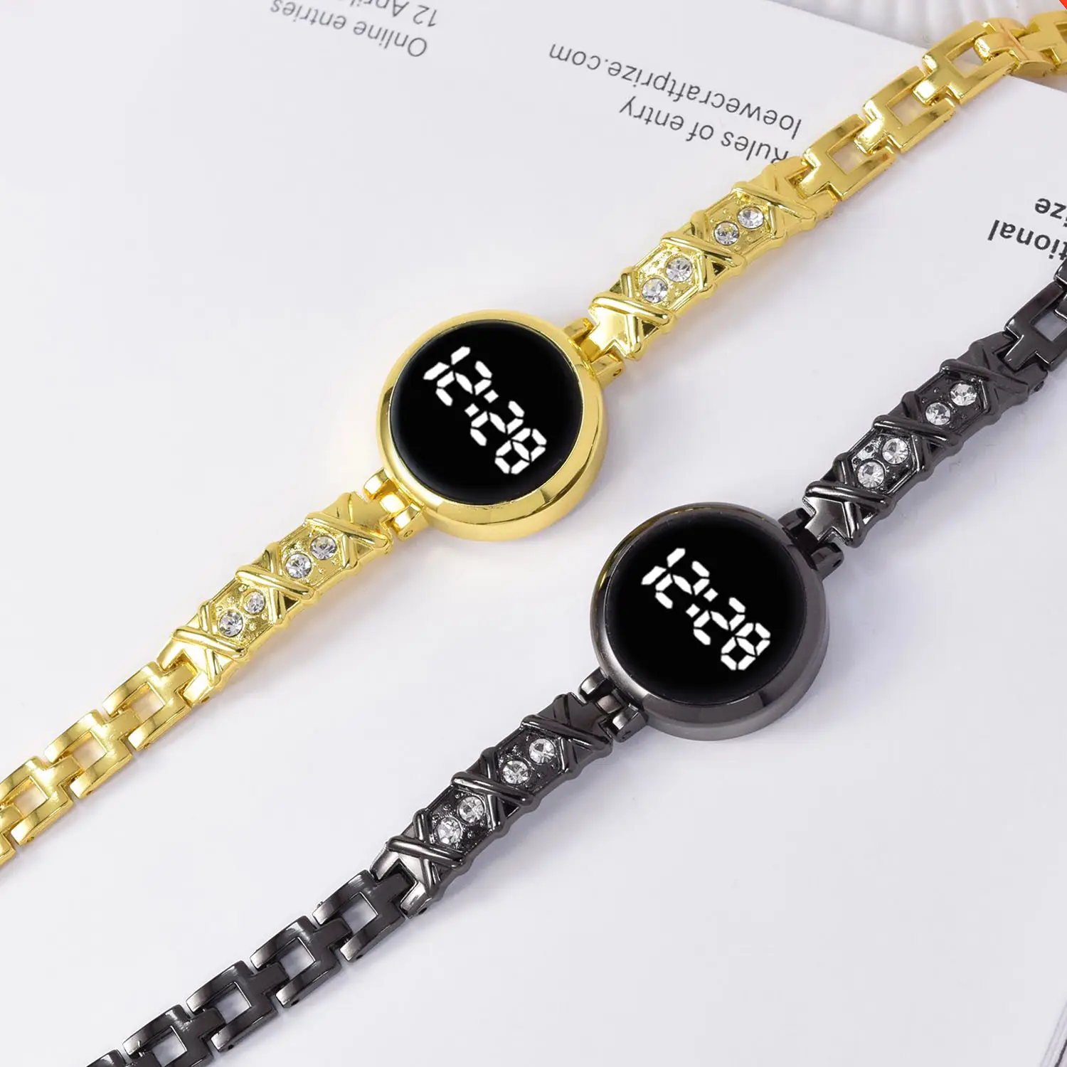 Ladies Digital Watch with Diamond Bracelet & Touch LED Display