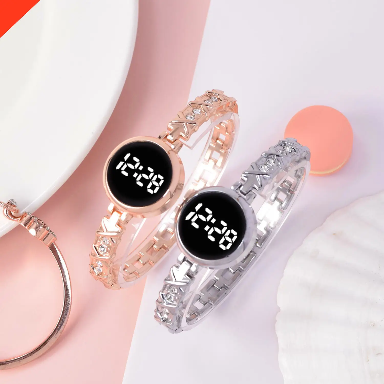 Ladies Digital Watch with Diamond Bracelet & Touch LED Display — feature 3