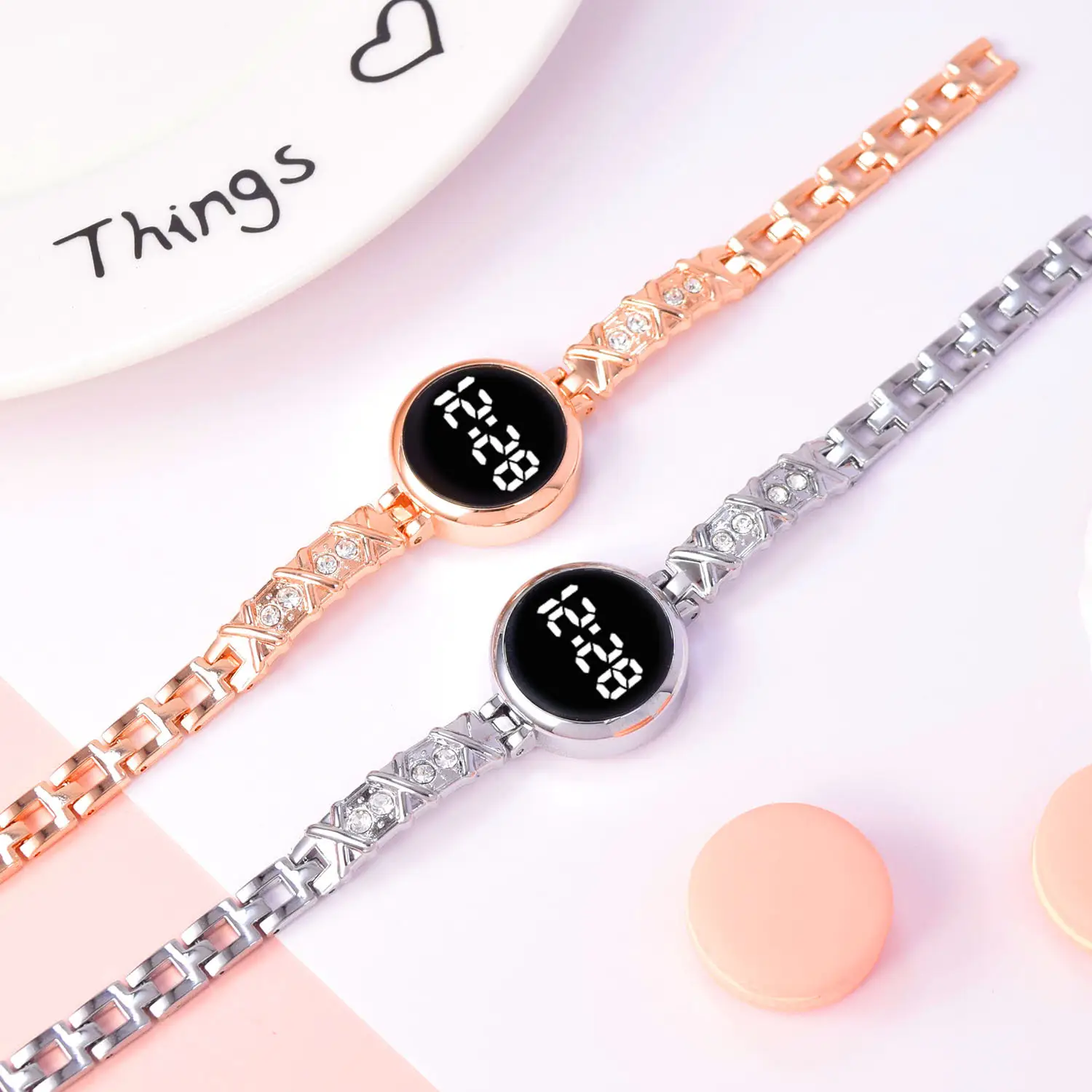 Ladies Digital Watch with Diamond Bracelet & Touch LED Display — feature 6