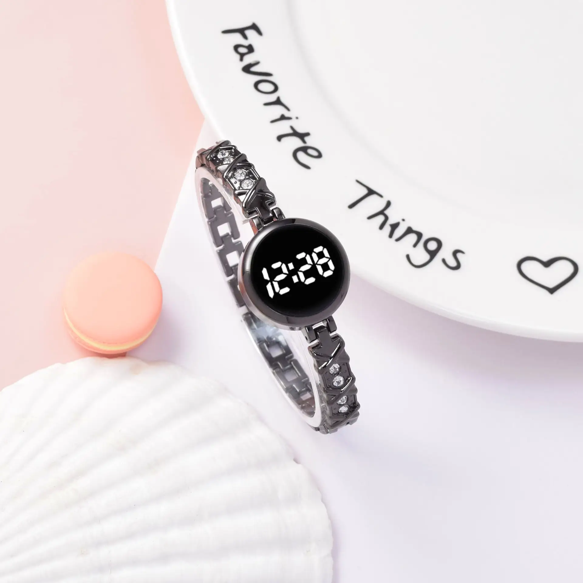 Ladies Digital Watch with Diamond Bracelet & Touch LED Display