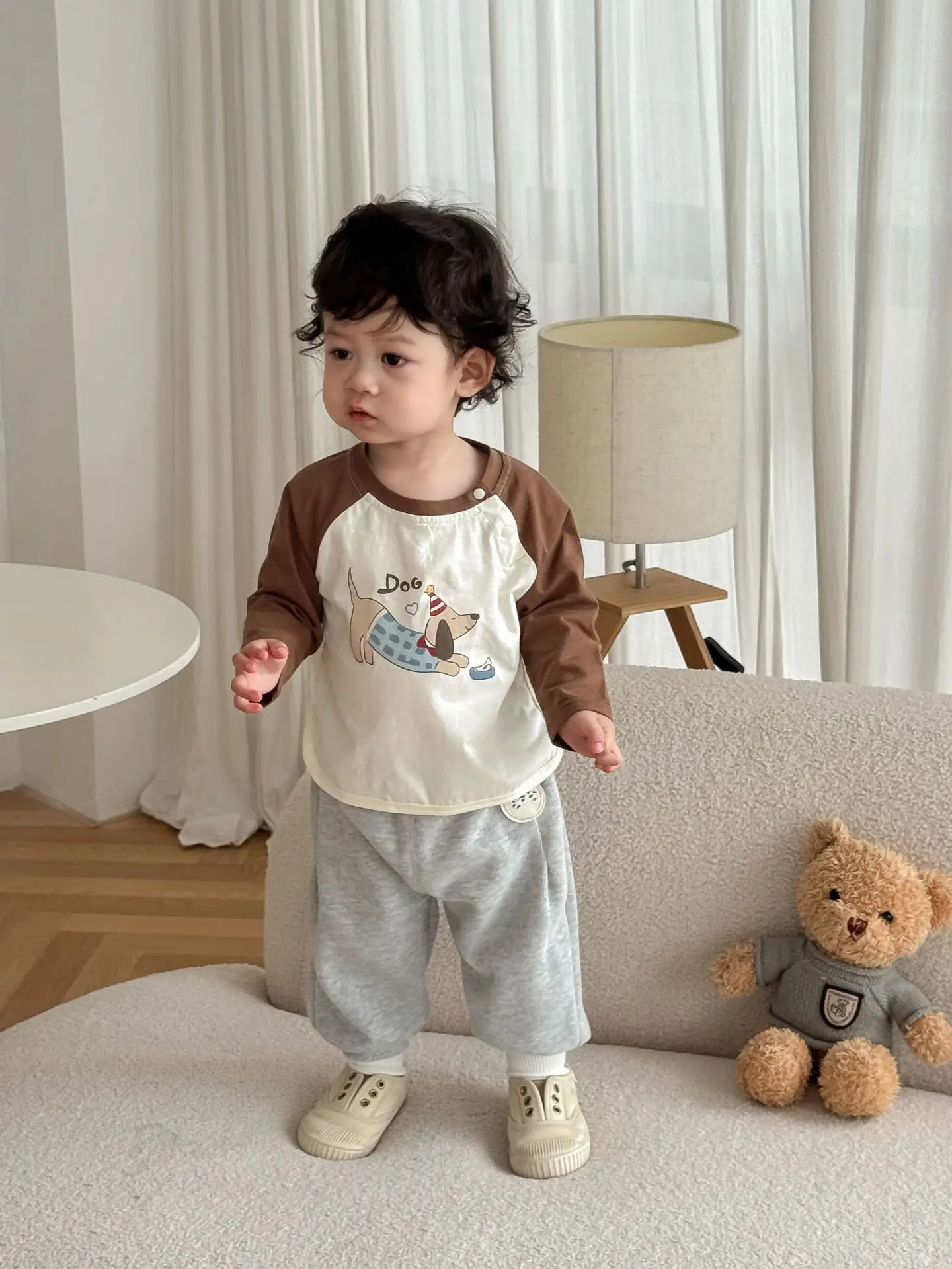 Girls Raglan Sleeve T-Shirt Blue White Cartoon Print - Image 12