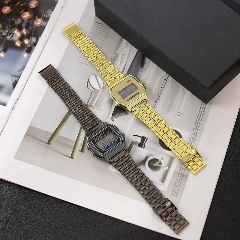 Men's Digital Watch with Steel Band & LED Display