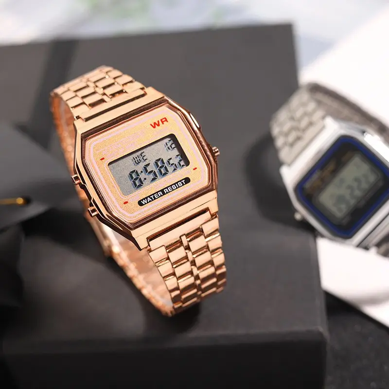 Men's Digital Watch with Steel Band & LED Display