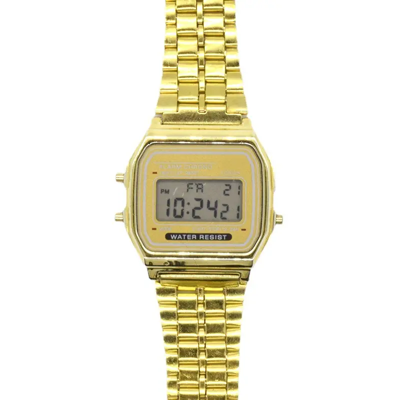 Men's Digital Watch with Steel Band & LED Display