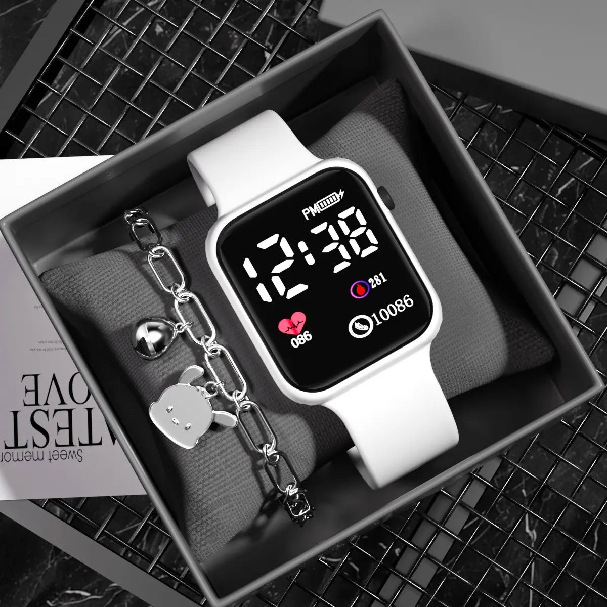 Digital Smart Watch for Girls with Blue & White Bands - Image 2